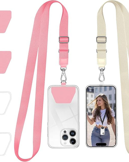 Doormoon Phone Lanyard, Universal Adjustable Neck Strap for Phone Case Keys ID Badges Cell Phone Lanyard Compatible with iPhone, Samsung, Most Smartphones, 2 Pack, Pink Ivory