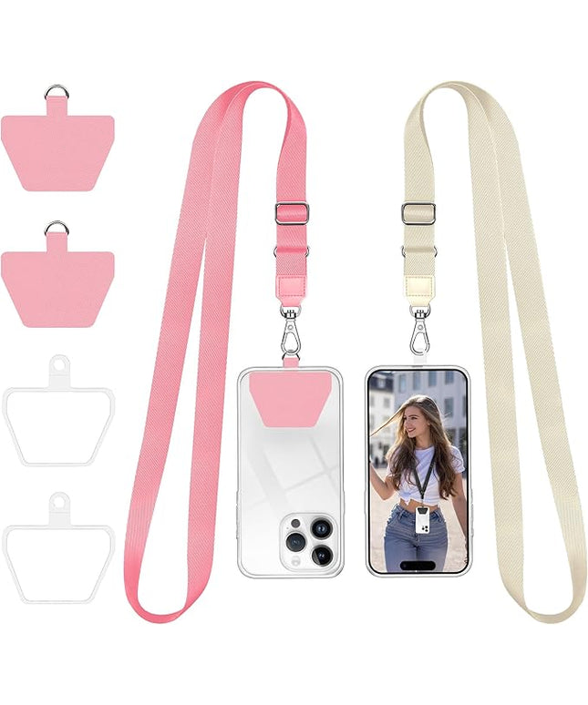 Doormoon Phone Lanyard, Universal Adjustable Neck Strap for Phone Case Keys ID Badges Cell Phone Lanyard Compatible with iPhone, Samsung, Most Smartphones, 2 Pack, Pink Ivory