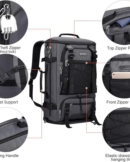 WITZMAN Travel Backpack for Men Convertible Large Carry on Backpack with Shoe Compartment for Airplanes Fit 17 Inch Laptop(B689 Silvery Grey)