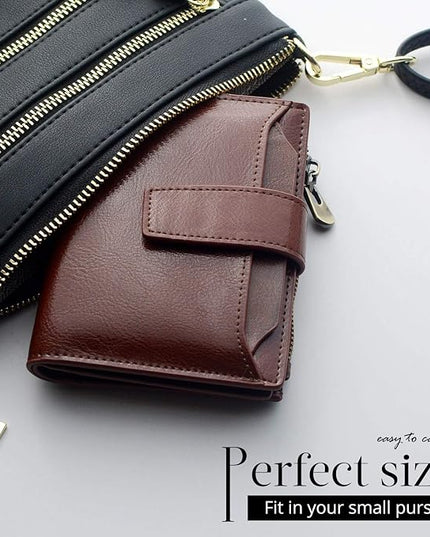 Bveyzi Women's Small Leather RFID Blocking Bifold Zipper Pocket Wallet Ladies Credit Card Slots Purse with id Window