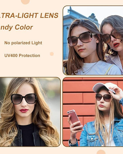 DragonflyDreams 4 Pcs Women Large Sunglasses, UV 400 Glasses Oversized Classic Trend Ladies Sunglasses Sparkling Large Frame