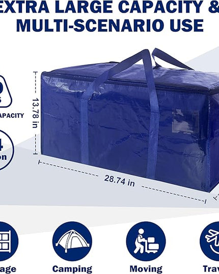 12 Pack Extra Heavy Duty Large Moving Bags with Strong Zipper & Carrying Handles, Sturdy Clothes Storage Bags Totes Bins, Packing Bag Move Boxes College Moving Supplies, Dark Blue - 24 gal
