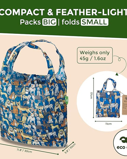 ECO CHIC Foldable Reusable Grocery Bags - Lightweight, Recycled & Reusable Shopping Bag - Waterproof Packable Tote