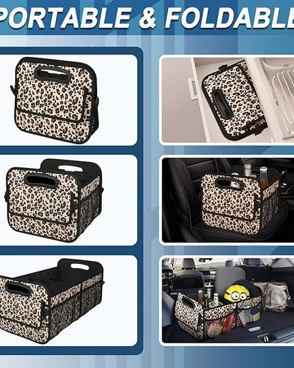 Deosk Car Trunk Organzier for suv,Car Organziers and Storage with 6 Big Pocket for Women/Men 50L Waterproof Polyester Trunk Organzier for Minivan/Truck(Medium,Leopard print)
