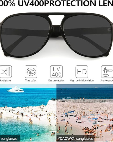 YDAOWKN Retro Aviator Sunglasses for Women Mens Large Frame Classic Vintage 70s Sun Glasses Aviators