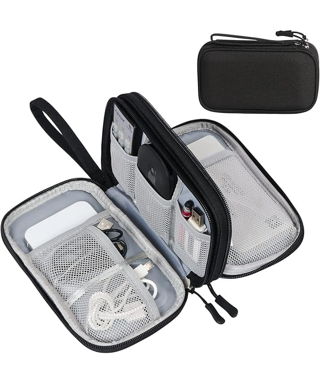FYY Travel Cable Organizer Pouch Electronic Accessories Carry Case Portable Waterproof Double Layers All-in-One Storage Bag for Cord, Charger, Phone, Earphone Black