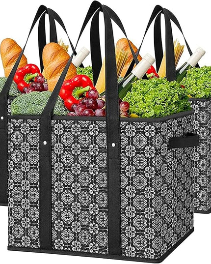 WISELIFE Reusable Grocery Bags [3 Pack],Large Grocery Tote Bag Water Resistant Shopping Bags Foldable Grocery Bag for Clothes,Shoes and Picnic,Black