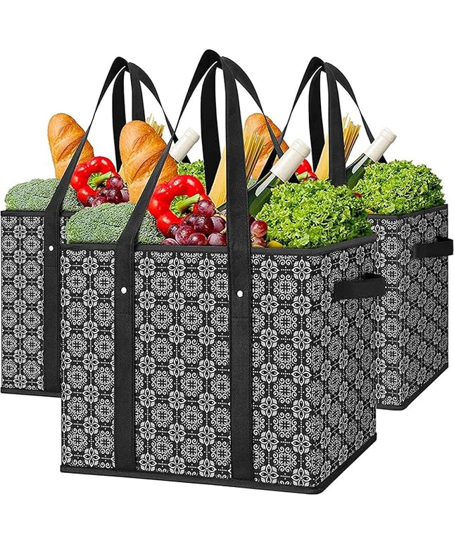 WISELIFE Reusable Grocery Bags [3 Pack],Large Grocery Tote Bag Water Resistant Shopping Bags Foldable Grocery Bag for Clothes,Shoes and Picnic,Black