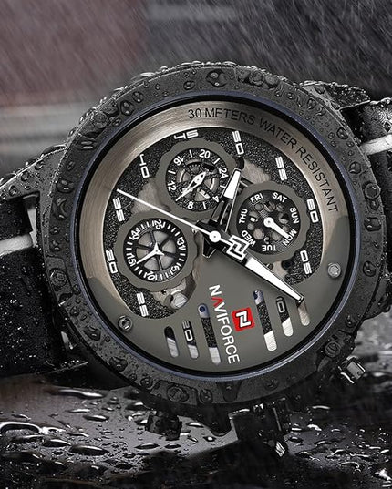 NAVIFORCE Sport Military Watches for Men Waterproof Watch Analog Quartz Leather Band Date Calendar Clock Wristwatch