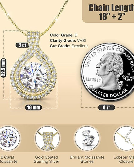 Platinum Plated Certified Moissanite Necklace for Women Gift for Her
