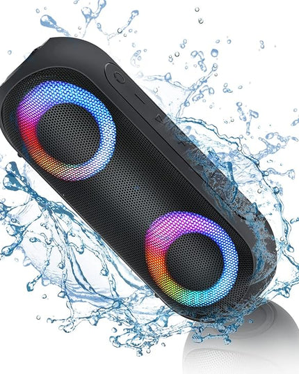 Bluetooth Speaker with RGB Light, 30W Portable Bluetooth Wireless(100FT Range) Loud Stereo Sound, IPX7 Waterproof Shower Speakers, RGB Multi-Colors Rhythm Lights, 1000mins Playtime for Indoor&Outdoor