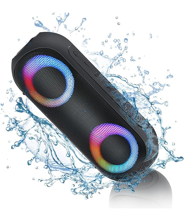 Bluetooth Speaker with RGB Light, 30W Portable Bluetooth Wireless(100FT Range) Loud Stereo Sound, IPX7 Waterproof Shower Speakers, RGB Multi-Colors Rhythm Lights, 1000mins Playtime for Indoor&Outdoor