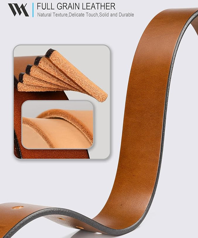 WOLFANT Men's 1.5" Full Grain Leather Belt,100% Italian Real Solid Leather