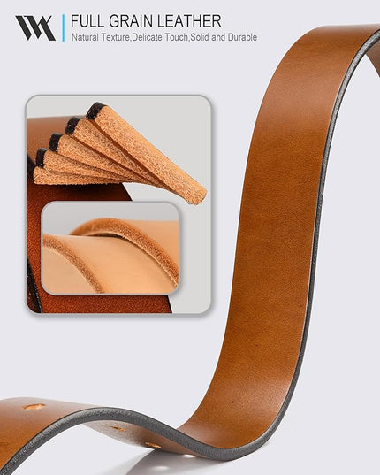 WOLFANT Men's 1.5" Full Grain Leather Belt,100% Italian Real Solid Leather