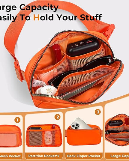 Cwualo Belt Bag Zipper Fanny Pack Crossbody Bags for Women,Fashion Nylon Waist Packs, Water Repellent Two Way wear with Adjustable Strap Gifts for Teenage Girls Women Men(orange)