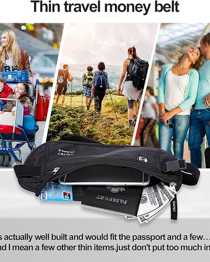 DAITET Money Belt - Passport Holder Secure Hidden Travel Wallet with RFID Blocking, Undercover Fanny Pack (Black)