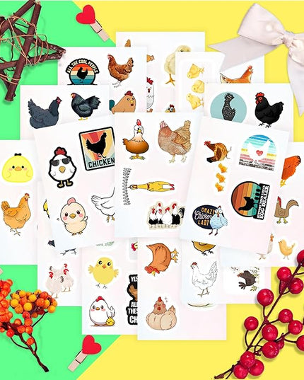 BulbaCraft Chicken Stickers for Water Bottle and Laptop - Chicken Party Supplies & Decorations, Waterproof Vinyl Decals, Cute Animal and Farm Stickers, Gifts for Women & Men