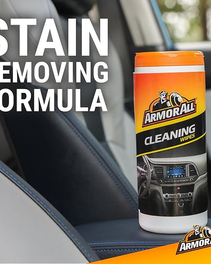 Armor All Interior Car Cleaning Wipes, 25 Count Canister, Powerful Cleaning for Dashboards, Vinyl, Clear Plastics, Carpet and Fabric