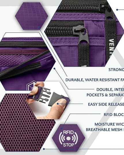 VENTURE 4TH Money Belt for Travel – Hidden Under-Clothes RFID Blocking Passport Holder & Slim Travel Wallet Pouch for Men & Women to Protect Cash, Cards & Documents (Purple)