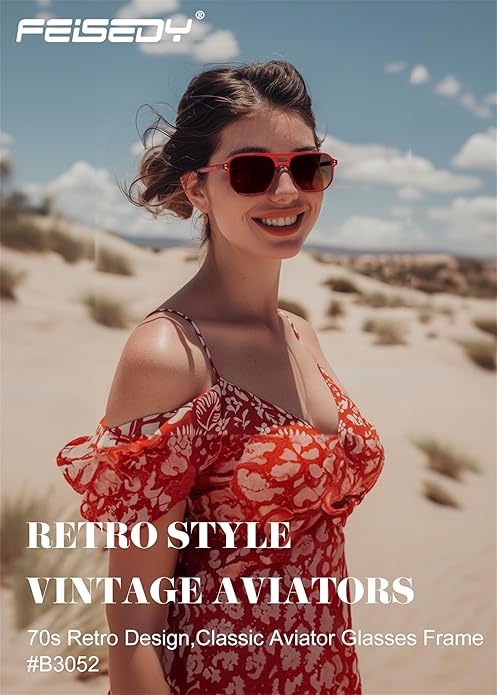 FEISEDY Retro Square Aviator Sunglasses Women Men 70s Vintage Trendy Plastic Frame Sun Glasses B2835