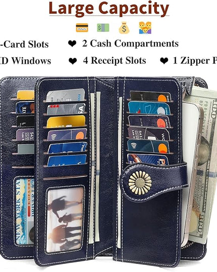 SENDEFN Wallets for Women Leather Credit Card Holder with RFID Blocking Large Capacity Wristlet | with RFID Blocking, Large Capacity, Wristlet, with RFID Blocking, Large Capacity, Wristlet