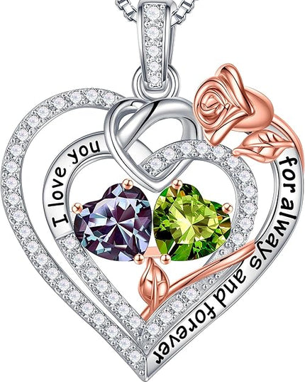 Iefil Christmas Gifts for Wife Women - 925 Sterling Silver Double Birthstone Necklace, Anniversary Birthday Gifts for Women, Jewelry Gift for Wife Girlfriend Mom Her