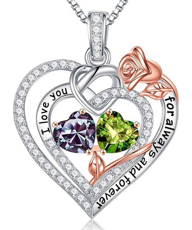 Iefil Christmas Gifts for Wife Women - 925 Sterling Silver Double Birthstone Necklace, Anniversary Birthday Gifts for Women, Jewelry Gift for Wife Girlfriend Mom Her