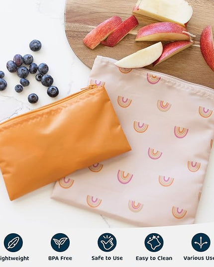 Tiny Twinkle 5 Pack Reusable Snack Bags - Machine Washable, PFAS, PVC, BPA, Phthalate-Free Reusable Baby and Toddler Food Safe Snack Bags (Boho Rainbow)