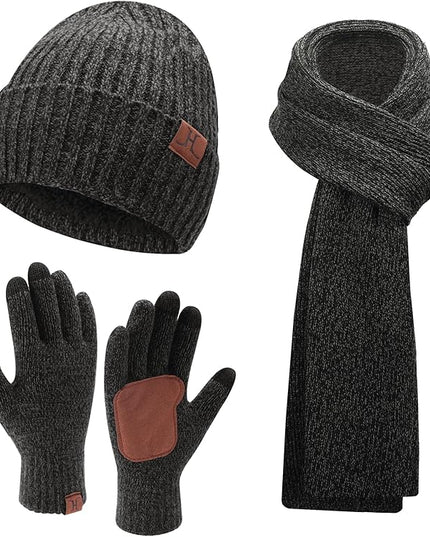 FZ FANTASTIC ZONE Mens Winter Knit Hat Beanie Long Neck Scarf Touchscreen Gloves Set Fleece Skull Caps Gifts for Men Women