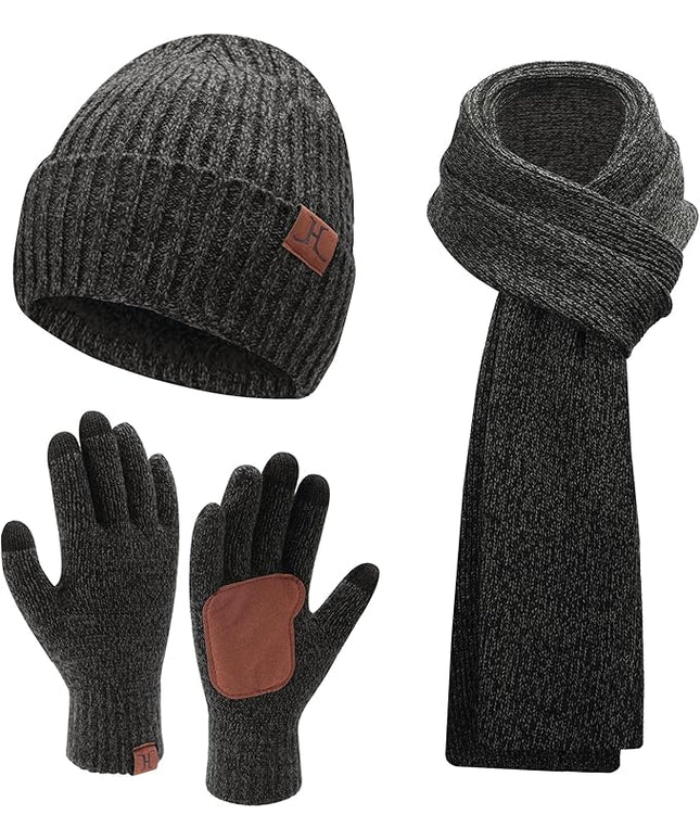 FZ FANTASTIC ZONE Mens Winter Knit Hat Beanie Long Neck Scarf Touchscreen Gloves Set Fleece Skull Caps Gifts for Men Women