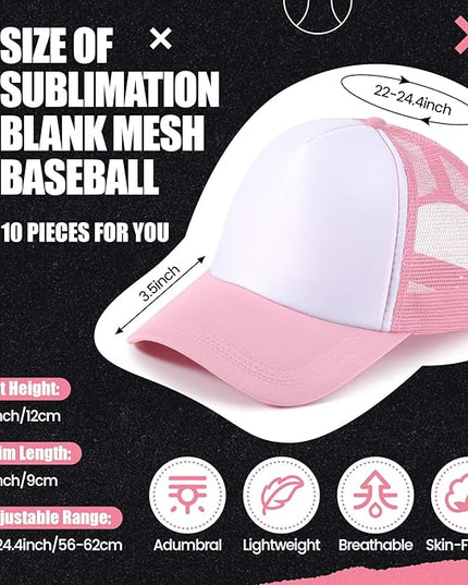 10 Pcs Sublimation Blank Trucker Hats Bulk Mesh Baseball Cap Polyester Mesh Trucker Hat for Men and Women