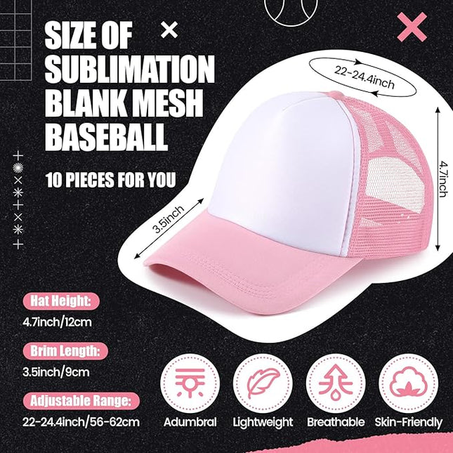 10 Pcs Sublimation Blank Trucker Hats Bulk Mesh Baseball Cap Polyester Mesh Trucker Hat for Men and Women