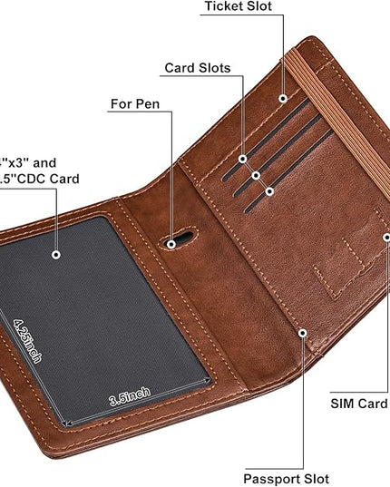 HerriaT Passport and Vaccine Card Holder Combo,Cover Case with CDC Vaccination Card Slot, Leather Travel Documents Organizer Protector, with RFID Blocking, for Women and Men