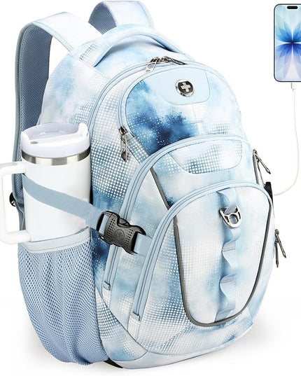 Swissdigital Laptop Backpack with USB Charging Port, Travel Backpack Fits 15.6 inches Computer, 31L Backpack for Men, Polka Blue | SD803-105