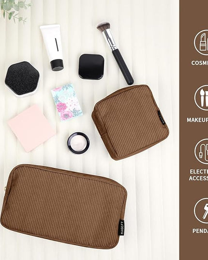 MAGEFY Small Makeup Bag for Purse Mini Cosmetics Bag Corduroy Cute Cosmetic Pouch for Women with Slip-in Pockets