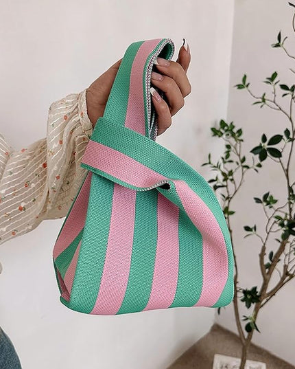 Women's Wrist Knot Tote Bag Small Crochet Wristlet Handbag Aesthetic Cute Knit Purse (Very Small Size)