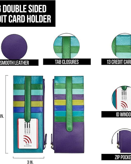 ili New York Long Double Sided Slim Wallet, RFID Blocking Card Holder with ID Window and Side Zip Pocket for Men and Women, Cool Tropics