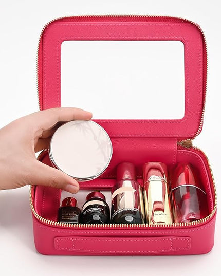 Aveniee Clear Makeup Bag Organizer,Travel Toiletry Bag for Women,Waterproof Cosmetic Pouch with Zippers,Car Accessories Organizers and Storage Case,Hotpink
