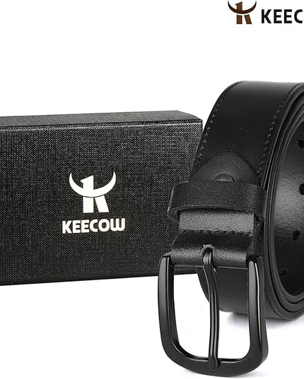 KEECOW Men's 100% Italian Cow Leather Belt Men With Anti-Scratch Buckle,Packed in a Box