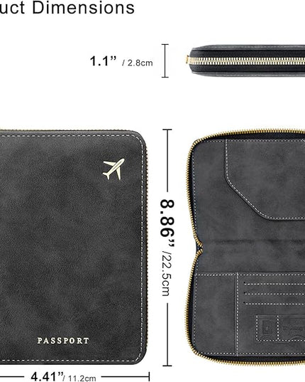 defway Passport Holder Travel Wallet - RFID Passport Holder, Zip Closure Card Cover, PU Leather Travel Wallet, RFID Blocking Secure Document Organizer Travel Essentials (Black)