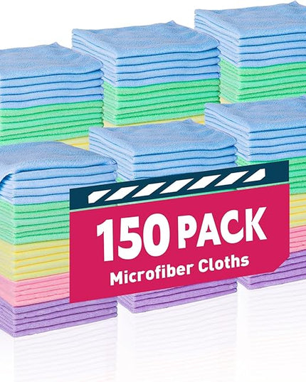 Microfiber Towels Bulk-150 Pack, Cleaning Cloths, Microfiber Towels for Cars, Cleaning Rags 5 Colors Assorted (12x12 inches)