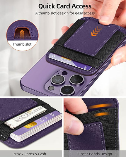 ExtreLife Upgraded for Magsafe Wallet, Strongest Magnetic Wallet for iPhone 17/16/15/14/13/12 Series, Magnetic Card Holder, Vegan Leather, Fit 7 Cards, Luxury Purple