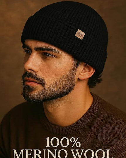 TOP-EX PolarWool™ 100% Merino Wool Fisherman Beanie Hat | Soft Single Layer Warm Short Sailor Trawler Cap for Men Women