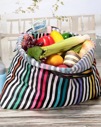 KINGMAS Reusable Grocery Bags, Eco-Friendly Folding Tote Shopping Bag fits in Pocket, Washable Waterproof Nylon Pouch Bags