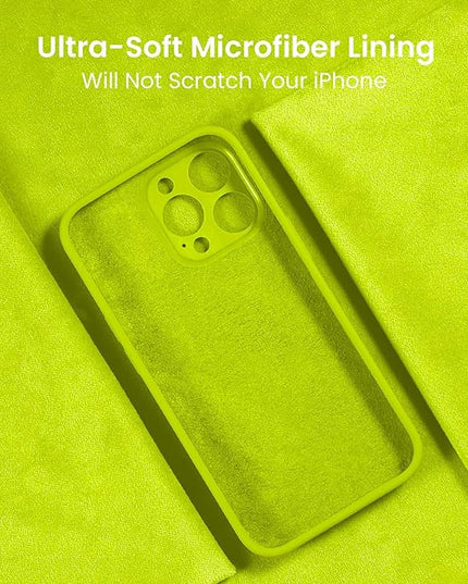 FireNova Designed for iPhone 15 Pro Case, Silicone Upgraded [Camera Protection] Phone Case with [2 Screen Protectors], Soft Anti-Scratch Microfiber Lining Inside, 6.1 inch, Fluorescent Green