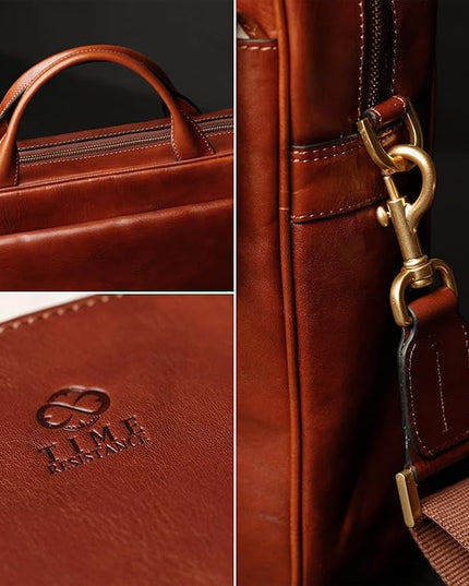 Time Resistance Leather Briefcase - Italian Handmade Leather Laptop Bag - Handbag for Men - Professional Computer Case