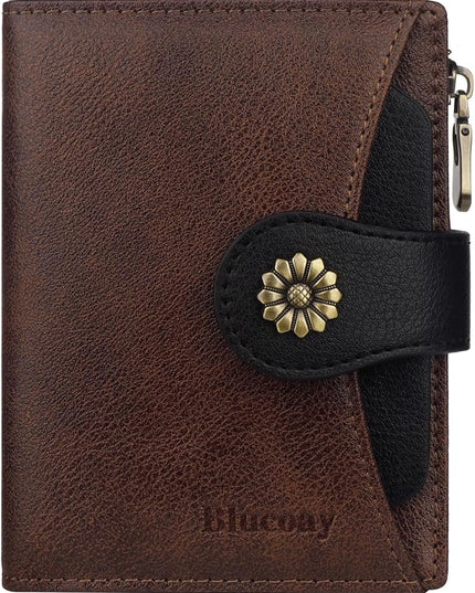 Blucoay Womens Wallet,RFID Blocking Wallet Women Soft Leather Bifold Small Wallets For Women Card Holder With Removable ID Window(brownblack)