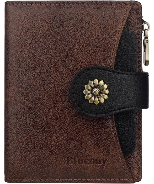 Blucoay Womens Wallet,RFID Blocking Wallet Women Soft Leather Bifold Small Wallets For Women Card Holder With Removable ID Window(brownblack)