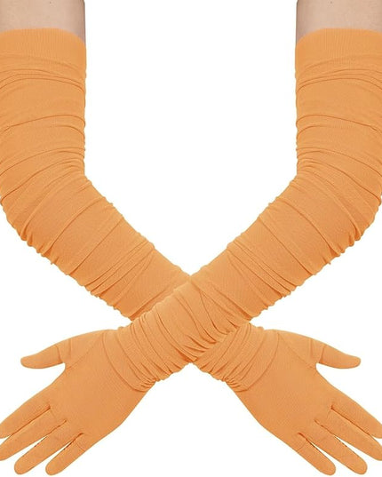 Hazhlko Women's Super Long Stretchy Ruched Mesh Tulle Sheer Gloves Costume Opera Party 1920's Dance Gloves