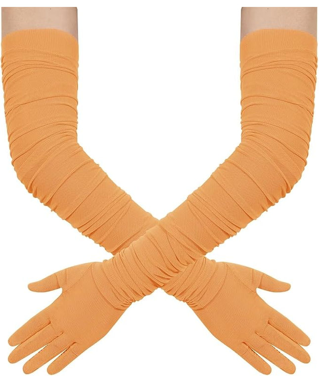 Hazhlko Women's Super Long Stretchy Ruched Mesh Tulle Sheer Gloves Costume Opera Party 1920's Dance Gloves